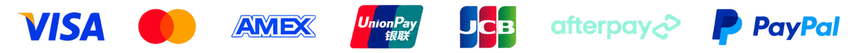 Visa, Mastercard, American Express, UnionPay, JCB, Afterpay and PayPal payment options